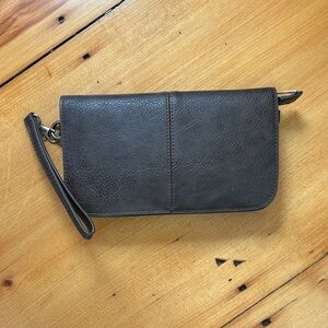 Elegant Brown Faux Leather Wristlet Clutch